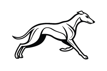 Poster - Black And White Greyhound Dog Running Silhouette Vector Illustration For Logo Graphic Design Template And Icon Animal Concept