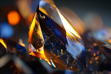 Aufkleber - Close-up of amber and blue crystal facets, showcasing intricate texture and light refraction, symbolizing luxury, elegance, and natural beauty, ideal for design inspiration