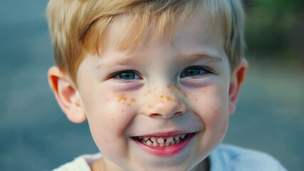 Poster - Young boy with distinctive freckle pattern on his facial skin.