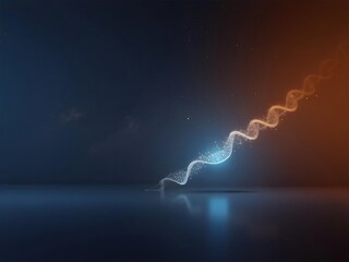 Poster - Abstract Digital Composition with a Glowing Particle Trail Across Blue and Orange Background