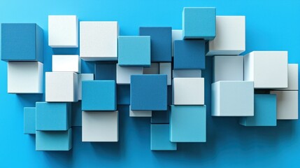Poster - Abstract Blue and White Cube Composition: A Modern 3D Render