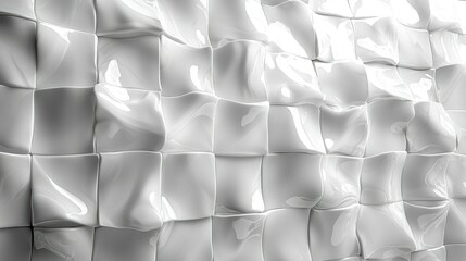 Poster - Abstract White Wave Tiles: 3D Render of Dynamic Curving Ceramic Wall Texture