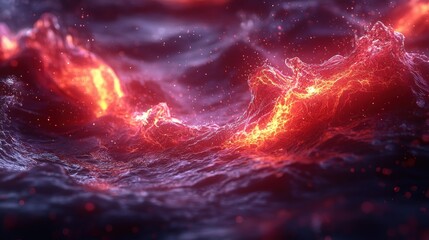 Poster - Fiery Abstract Waves: A Digital Masterpiece