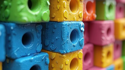 Poster - Colorful Cubes Stacked Wet Abstract Composition