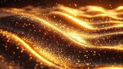 Poster - Golden Glittering Waves: Abstract Art