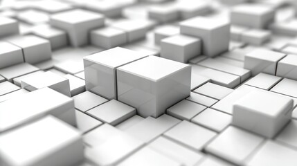 Poster - Abstract White Cubes 3D Render: Geometric Minimalist Background