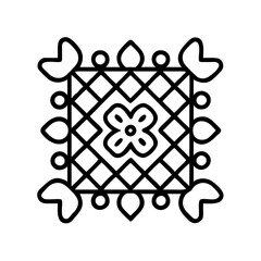 Poster - Geometric floral rangoli design, indian art pattern, traditional kolam decoration, outline vector