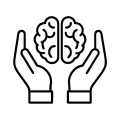 Poster - Brain health awareness concept illustration with hands holding brain outline vector icon