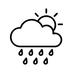Poster - Isolated rainy weather icon vector illustration with cloud sun and raindrops outline drawing