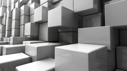 Poster - Abstract White Cubes: A 3D Rendering of Interlocking Geometric Shapes