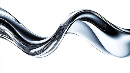 Poster - Abstract black chrome curves flow, white background
