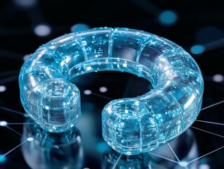 Aufkleber - Futuristic glowing blue digital ring with intricate circuitry on a dark digital background