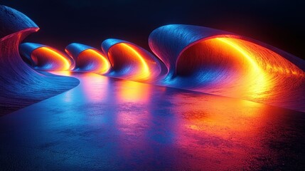 Poster - Abstract Neon Waves: A Digital Masterpiece of Light and Color