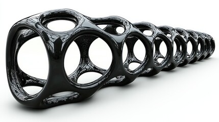Poster - Abstract 3D Render: Black Interlocking Geometric Forms