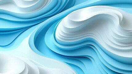 Poster - Abstract Blue and White Waves: A Serene Digital Art Piece