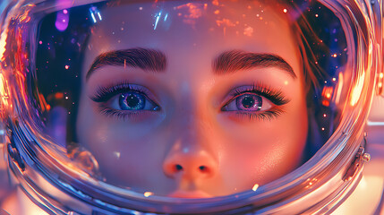 Wall Mural - time warp into retro future feminine beauty, perfect human technology fusion, eyes so beautiful it c