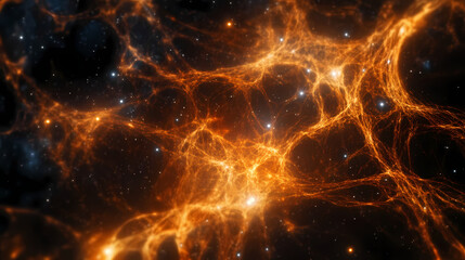 Wall Mural - Expanding cosmic void with galaxy filaments surrounding dark space forming universal structure. Cosmic Filament. Illustration