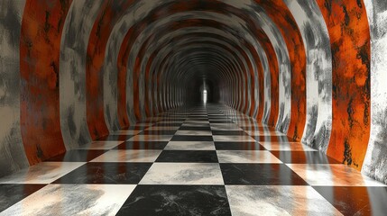 Poster - Endless Checkered Tunnel: A Journey into the Unknown