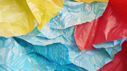 Aufkleber - Vibrant, crumpled paper pieces in shades of yellow, blue, and red are layered together, creating an eye-catching abstract design full of texture and color.