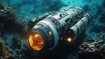 Aufkleber - A robotic submersible navigates the ocean floor, equipped for research and exploration. This advanced technology is designed for deep-sea investigations in uncharted waters, revealing marine secrets.