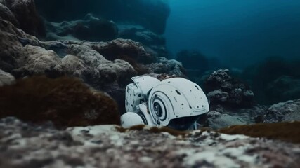 Aufkleber - A robotic explorer navigates the ocean floor, researching diverse marine life and geological formations. This expedition focuses on understanding the underwater ecosystem and its depths.