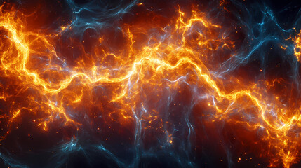 Wall Mural - Abstract cosmic storm with glowing electric filaments stretching across deep space. Cosmic Filament. Illustration