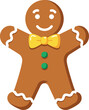 © DesignVectX - Cheerful gingerbread man character with a yellow bow tie in flat vector art