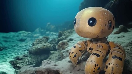 Aufkleber - A robotic explorer navigates the ocean floor, contributing to deep-sea research. This advanced technology aids in underwater exploration, revealing the mysteries of marine life and ecosystems.