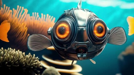 Aufkleber - Research expedition utilizes advanced robotics to explore the ocean depths, interacting with vibrant fish species. The technology captures data for marine biology studies and habitat conservation.