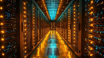 Poster - Illuminated Server Room: A Glimpse into the Digital Core