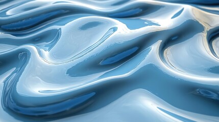 Poster - Abstract Blue Liquid Texture:  A Serene Swirl of  Glossy, Wave-Like Patterns