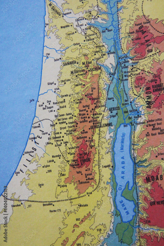 Ancient biblical map showing regions of Philistia, Samaria, Judea, and ...