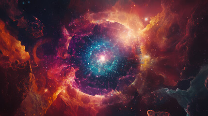 Wall Mural - cosmos astronomy concept. a vibrant mandala design showcasing cosmic colors and intricate patterns. 