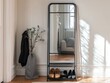 © Image Tree - Modern Hallway Mirror and Shoe Rack: A sleek black frame, full-length mirror with integrated shelving for shoes, adding style to home entryway.