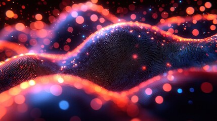 Poster - Abstract Red and Blue Glowing Particle Waves