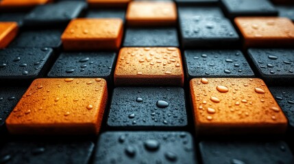 Poster - Abstract Wet Cubes Pattern: Orange and Black Geometric Design