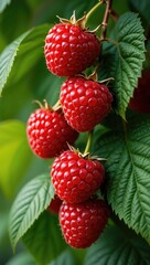 Aufkleber - Red berries on green leaves of bush.