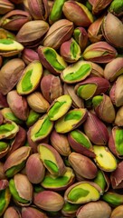 Aufkleber - Pile of green and red nuts with shells open, showing creamy white interiors.