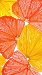 Aufkleber - A cluster of citrus fruit slices in various shades of orange and yellow, arranged to form a circular pattern against a gray background.
