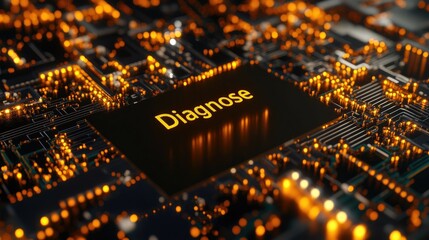 Poster - Digital Diagnostic System Circuit Board Glowing Orange Lights Technology