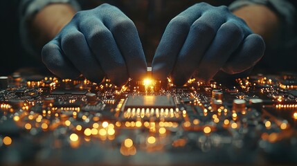 Poster - Precision Engineering:  A Close-up of Skilled Hands Assembling a Circuit Board