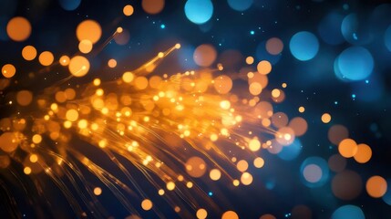 Poster - Abstract Glowing Orange Light Trails With Blue Bokeh Effect on Dark Background