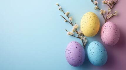 Wall Mural - Pastel gradient background for Easter with light purple, blue, pink, and yellow tones