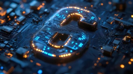 Poster - Digital Circuit Board Illuminated With Blue And Orange Lights Showing Cyber Security Concept