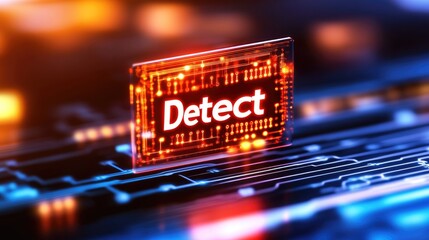Poster - Cybersecurity Detection System Digital Screen Shows Detect Word on Circuit Board