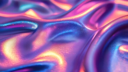 Poster - Abstract Iridescent Metallic Fabric with Dynamic Light Reflection and Flowing Texture