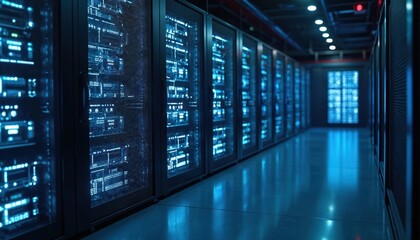 Aufkleber - Bitcoin crypto mining farm. High tech server computers at work in big data center. Cryptocurrency, finance, business, digital money. Modern technology, internet, cyberspace. Digital currency.