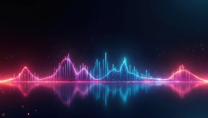 Fototapete - Abstract sound wave, neon-colored digital music bar. Bright equalizer for tech concept. Light frequencies with dynamic, colorful audio spectrum on dark background. Modern technology concept with