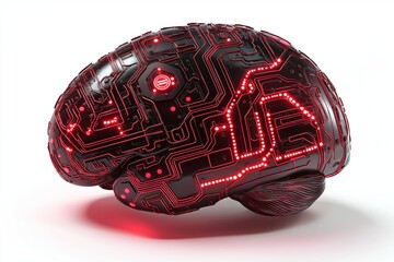 Aufkleber - Glowing red neural-tech brain design, symbolizing artificial intelligence, machine learning, and futuristic computing technologies, Generative AI