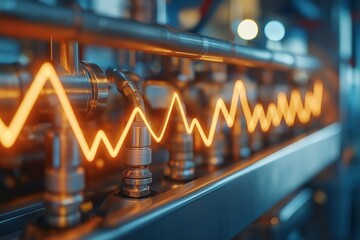 Aufkleber - Glowing orange energy flow through industrial pipes, representing modern technology, automation, and futuristic infrastructure systems, Generative AI